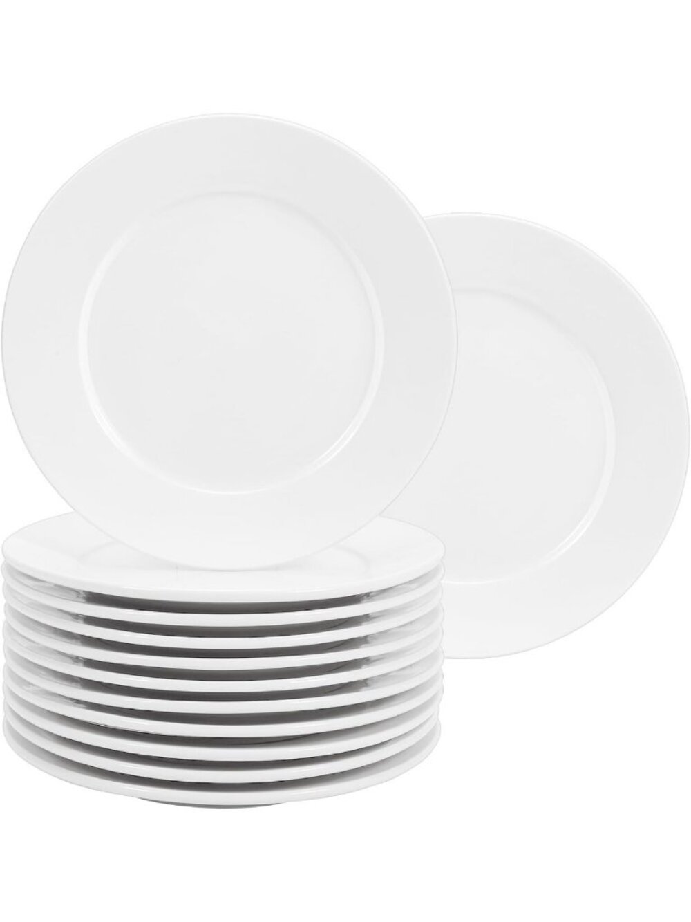 Set of 12 White Porcelain Dinner Plates - 10 Inch Round Tableware Essentials
